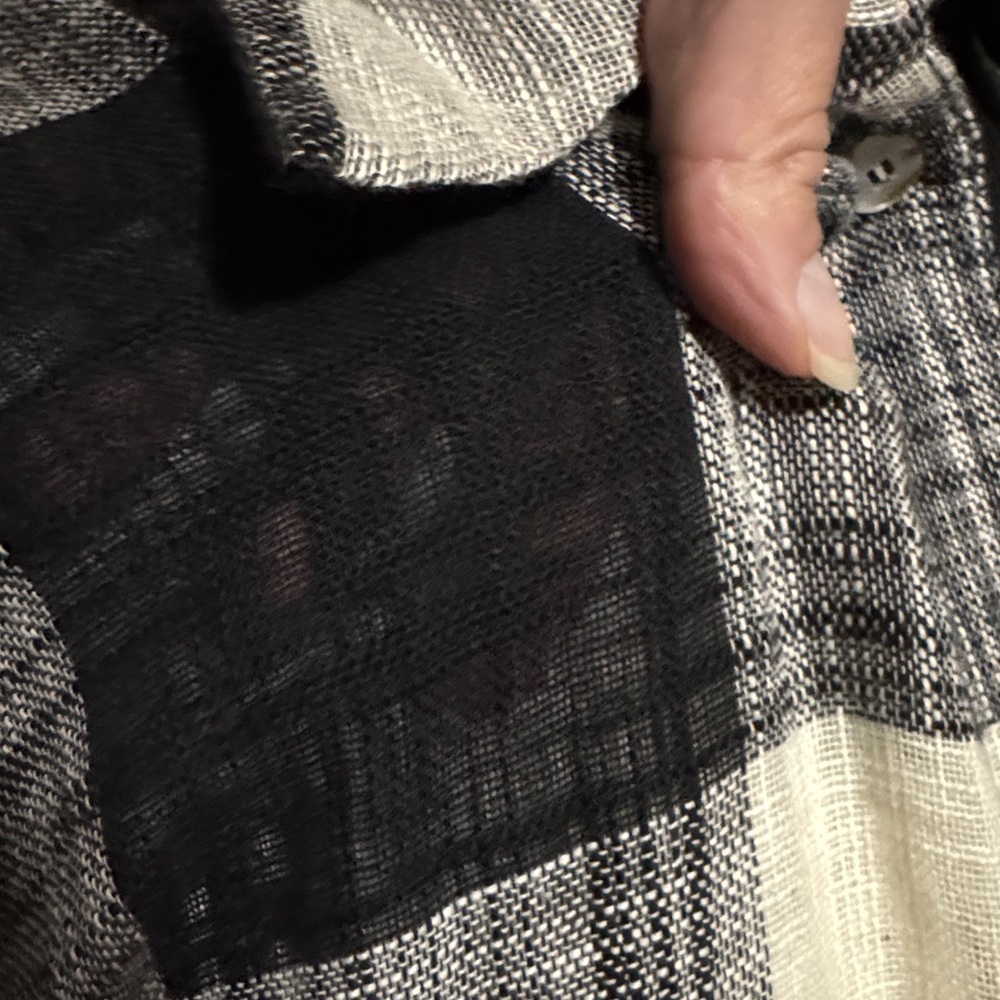 la miel 100% Cotton Shirt-Sz M-Relaxed-Button Up-Plaid-Raw Edge Trim-Lightweight - Picture 7 of 16